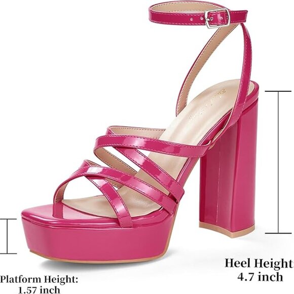 Elisabet Tang Chunky Platform High Heels Sandals 4.7" Ankle Strap Heels US sz 7 - Picture 2 of 6